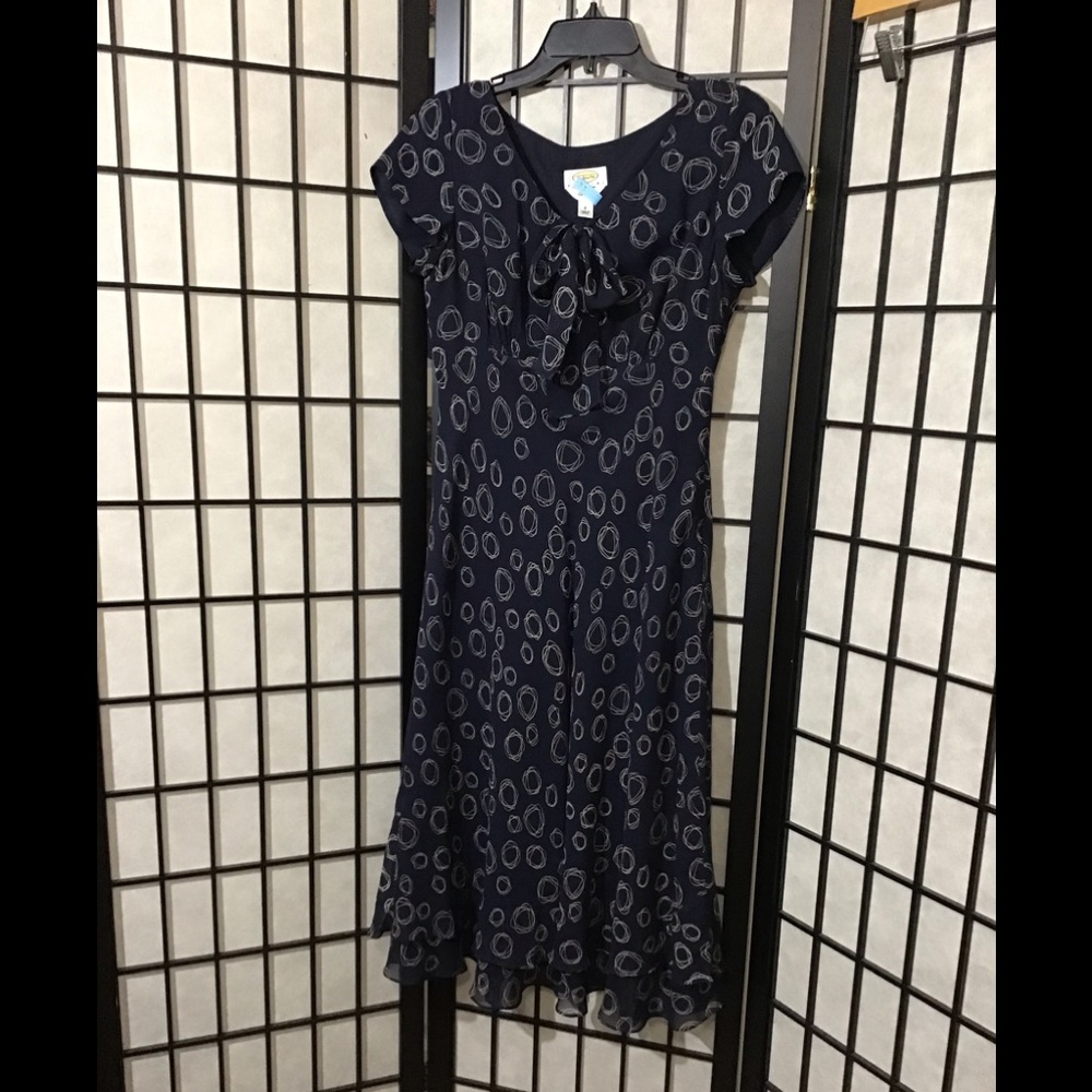 Talbots Vintage  Petites Pure Silk Midi Dress - Navy with Abstract Designs